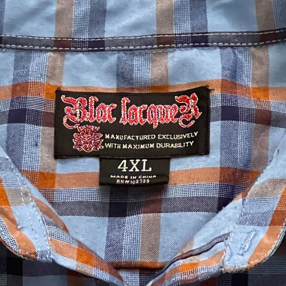Blac Lacquer Plaid SS Button Up Camp Shirt Blue Orange Big & Tall Lumbercore 4XL - Picture 4 of 8